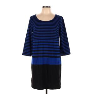 Ann Taylor Navy & Black Preppy Shift Dress Nautical Crew Neck Long Sleeve Sz L